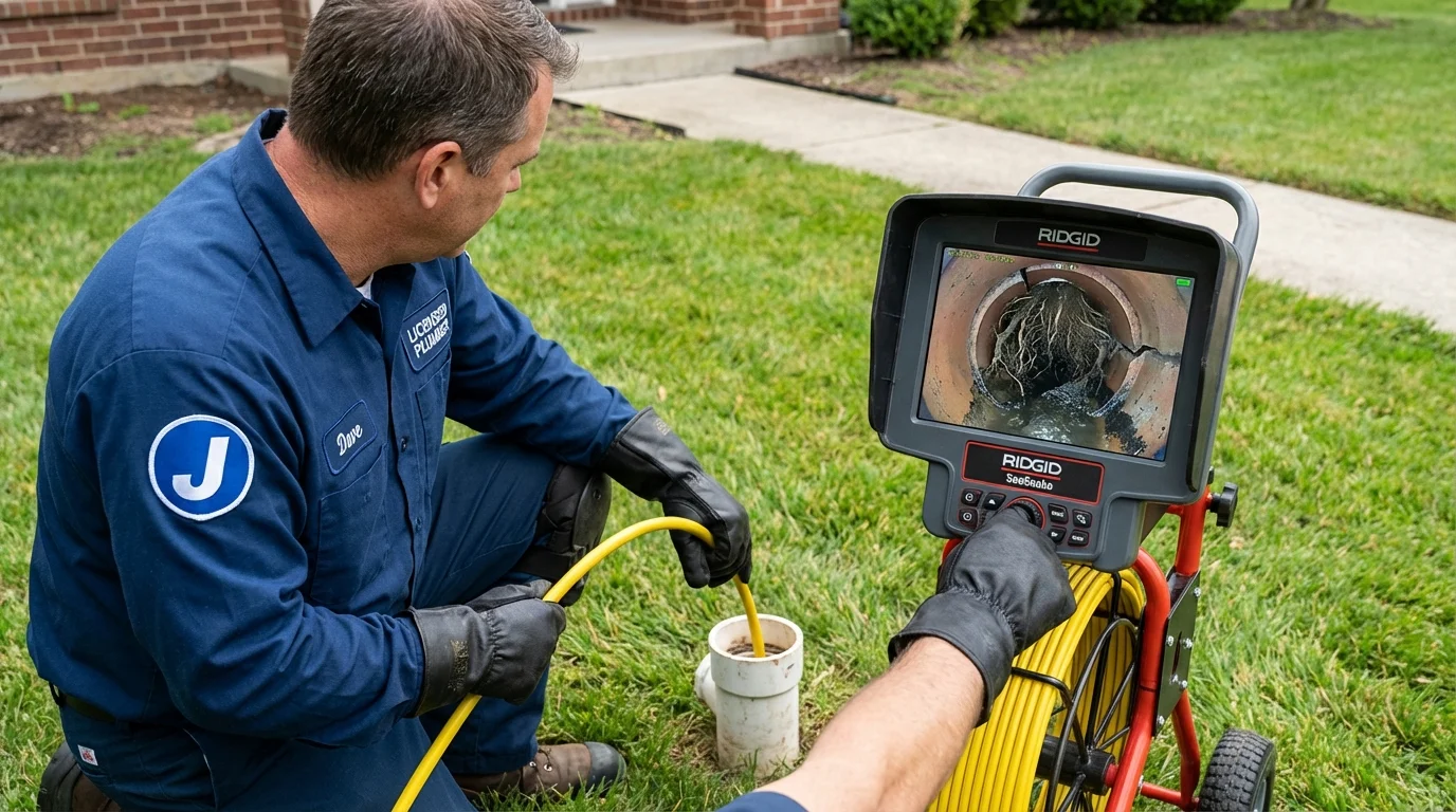Sewer camera inspection being performed by Johns Plumbing LLC in Fort Thomas